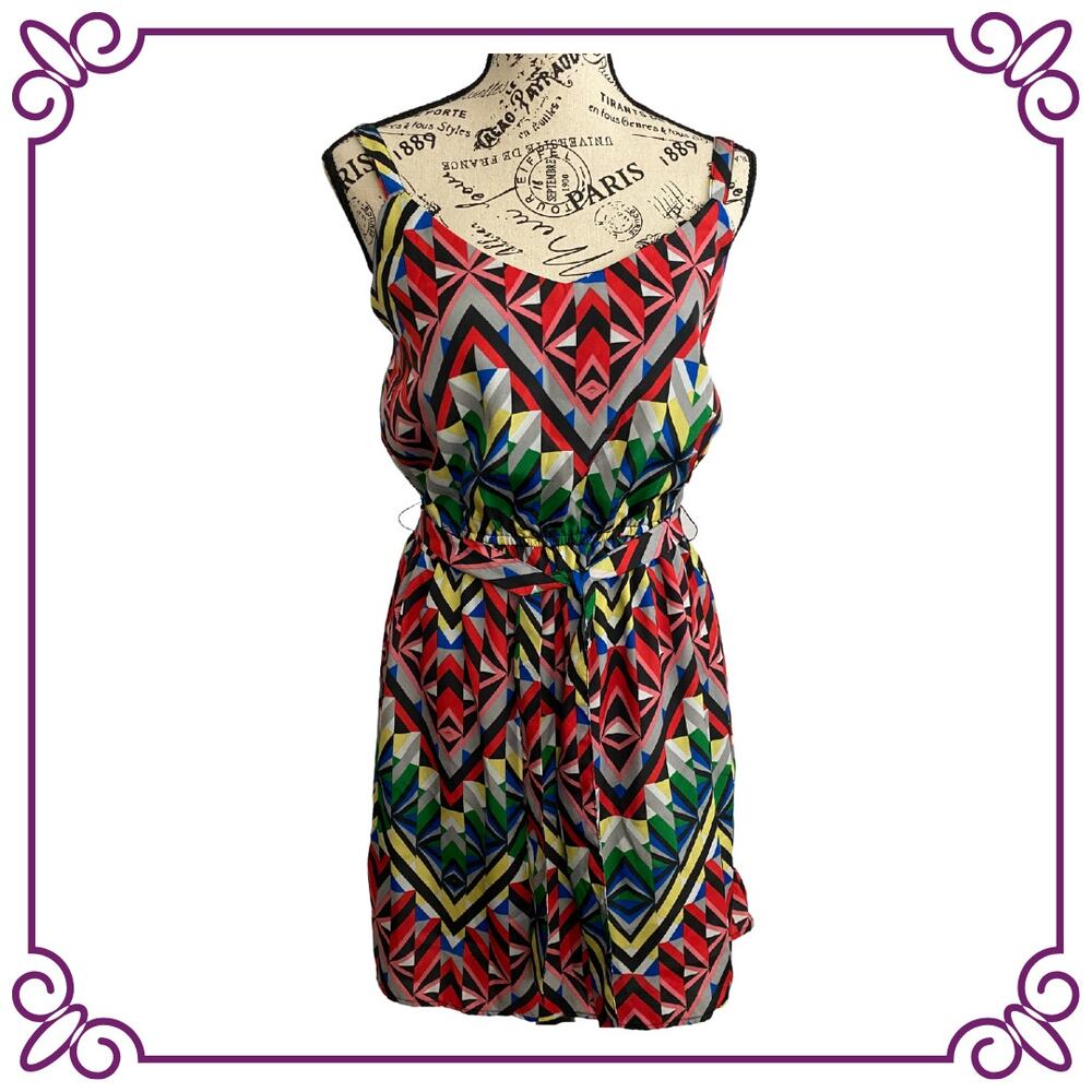 BeBop Multicolor Tribal Spaghetti Strap Summer Sun Dress Medium
